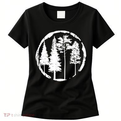 Pine Trees Forest Silhouette Vintage Retro Outdoors Hiking Women's T-Shirt