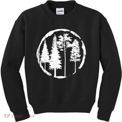 Pine Trees Forest Silhouette Vintage Retro Outdoors Hiking Kids Sweatshirt