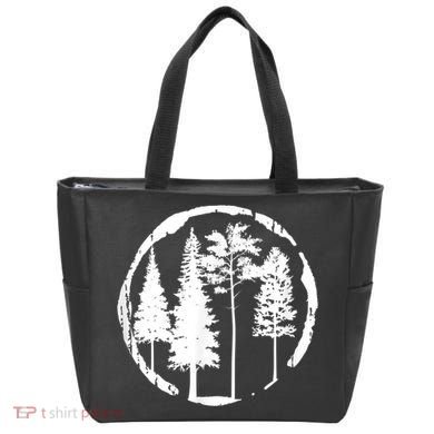 Pine Trees Forest Silhouette Vintage Retro Outdoors Hiking Tote Bag