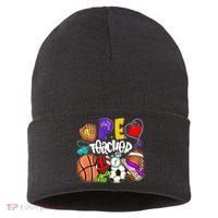 PE Teacher Funny Physical Education Teacher Back To School Sustainable Knit Beanie thumb 0