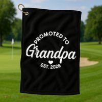 Promoted To Grandpa EST 2026 Golf Towel thumb 1