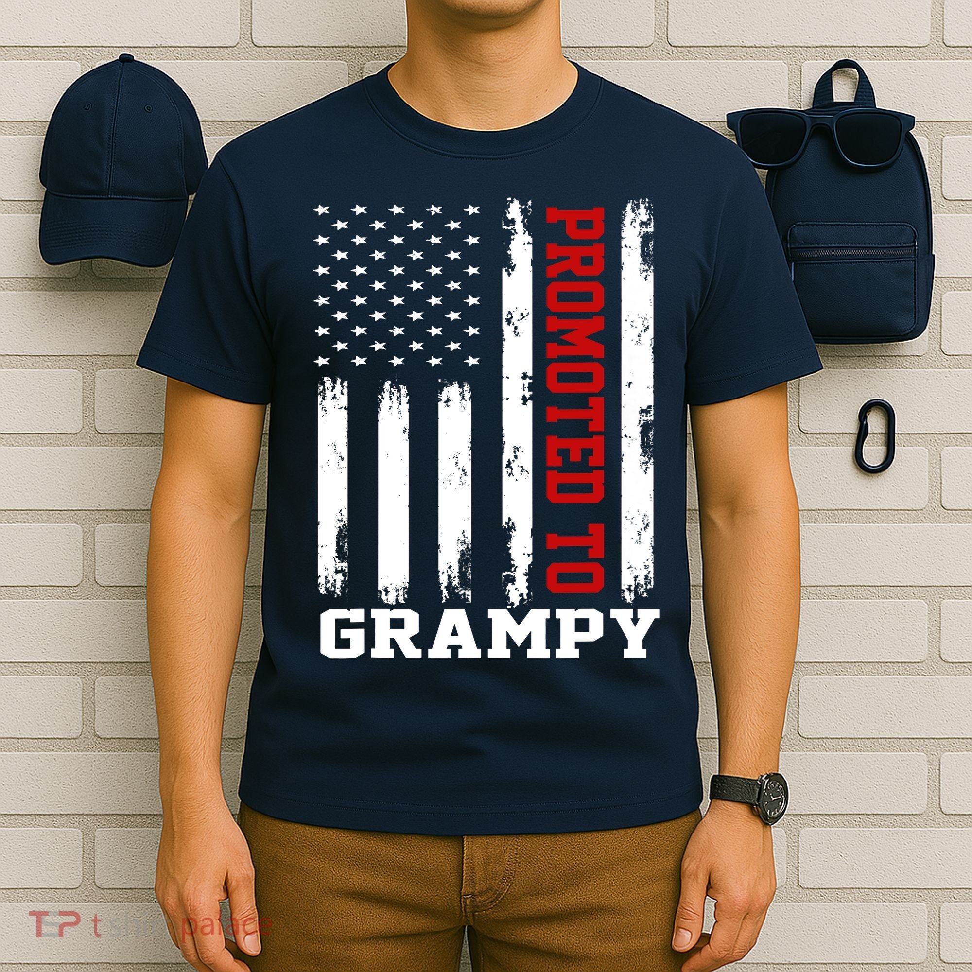 Promoted To Grampy Vintage Flag Soon To Be Grampy Fathers T-Shirt