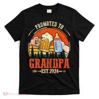 Promoted to Grandpa Est 2024 Retro Fathers Day New Grandpa T-Shirt thumb 0