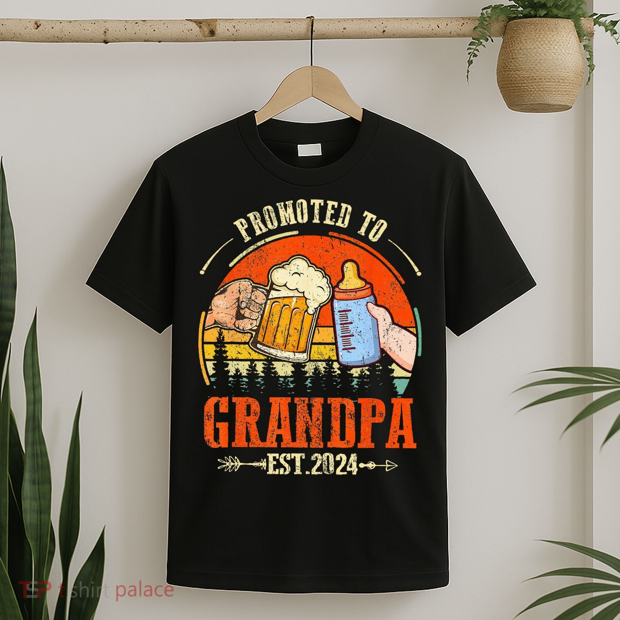 Promoted to Grandpa Est 2024 Retro Fathers Day New Grandpa T-Shirt