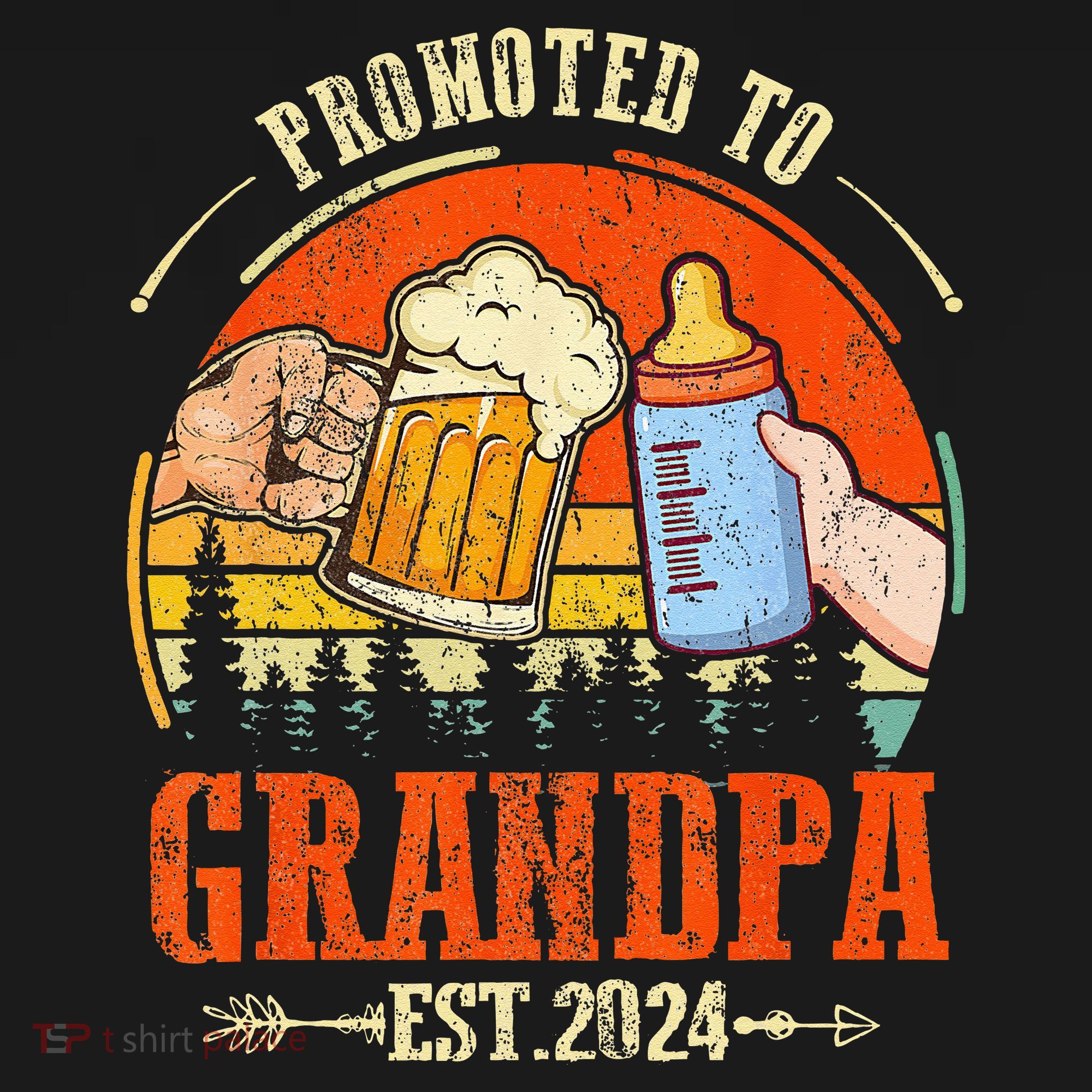 Promoted to Grandpa Est 2024 Retro Fathers Day New Grandpa T-Shirt