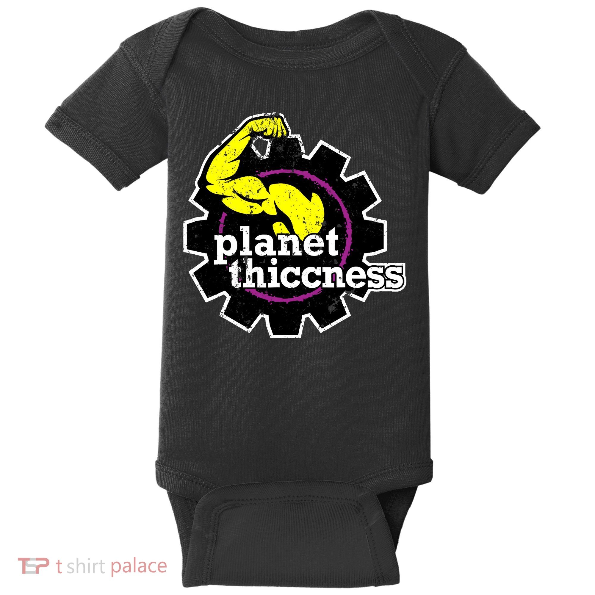Planet Thiccness Gym Thickness Funny Joke Workout Lover Baby Bodysuit