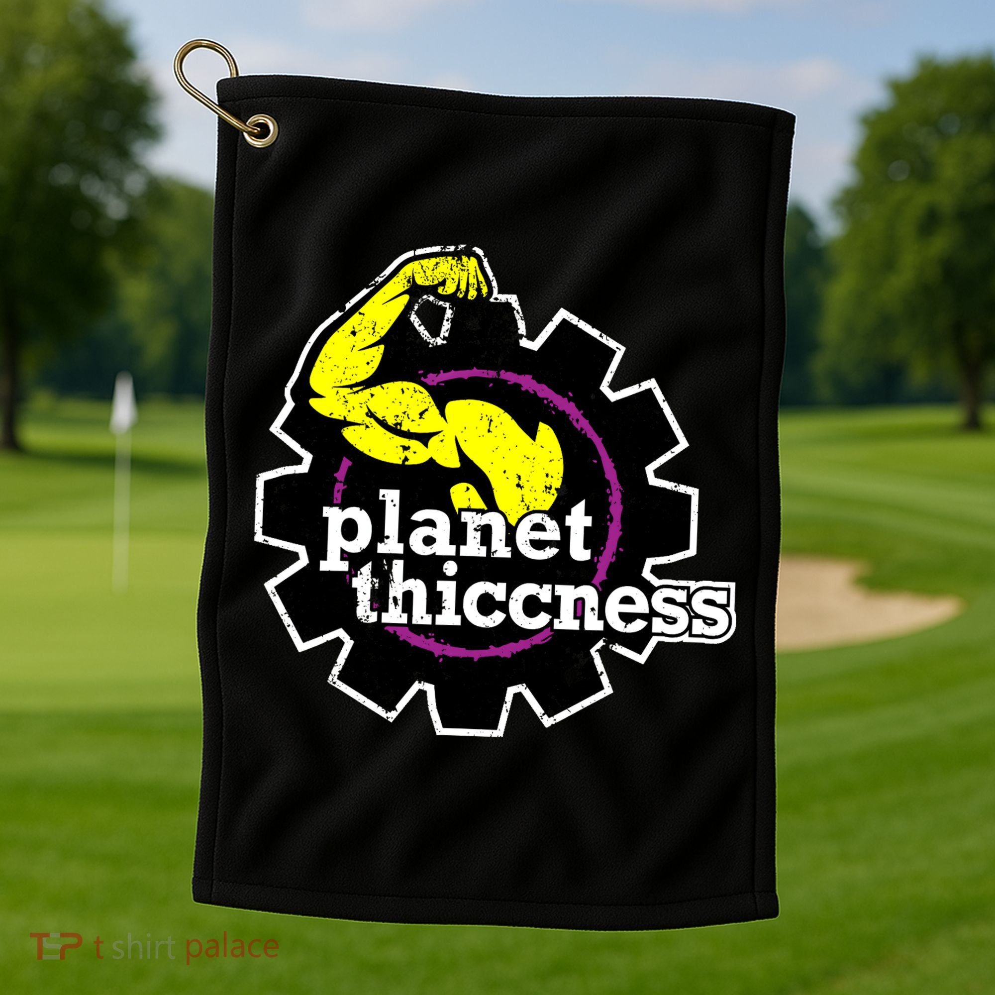 Planet Thiccness Gym Thickness Funny Joke Workout Lover Golf Towel