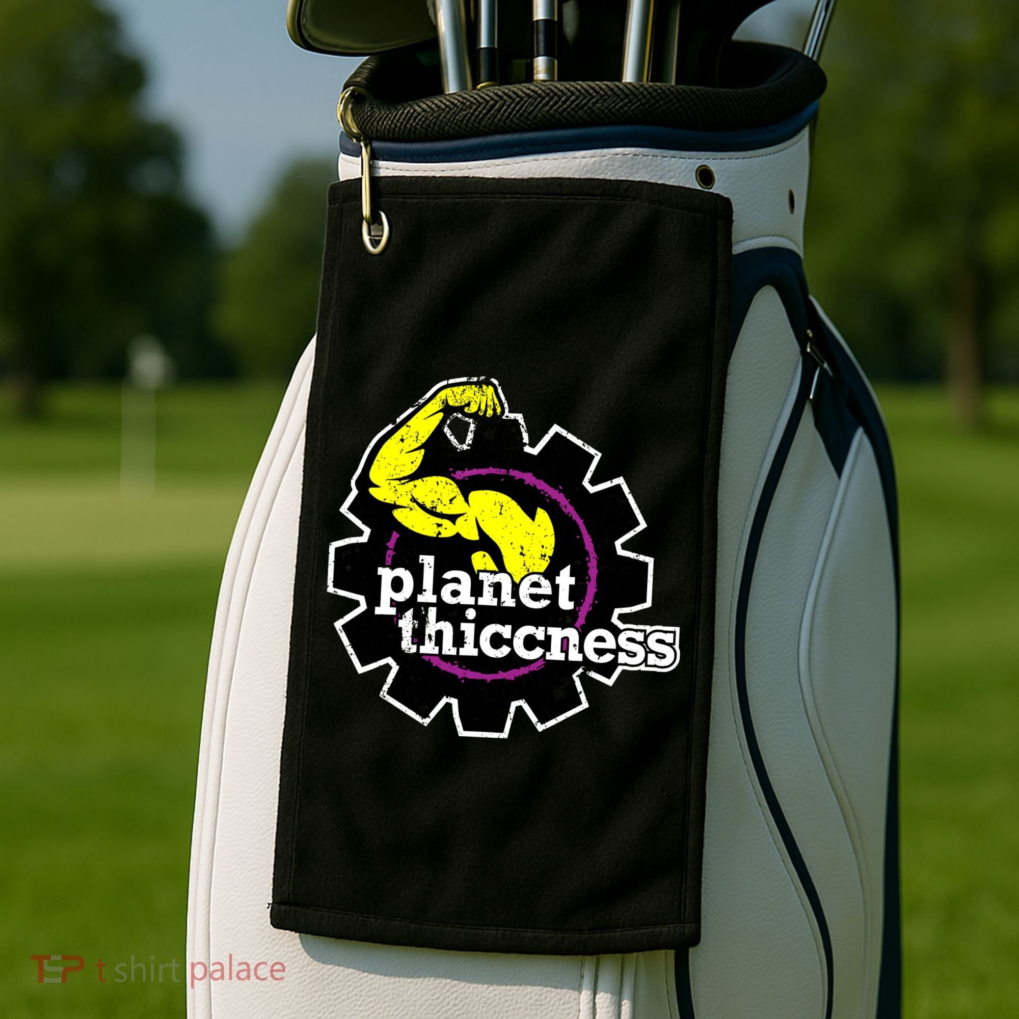 Planet Thiccness Gym Thickness Funny Joke Workout Lover Golf Towel