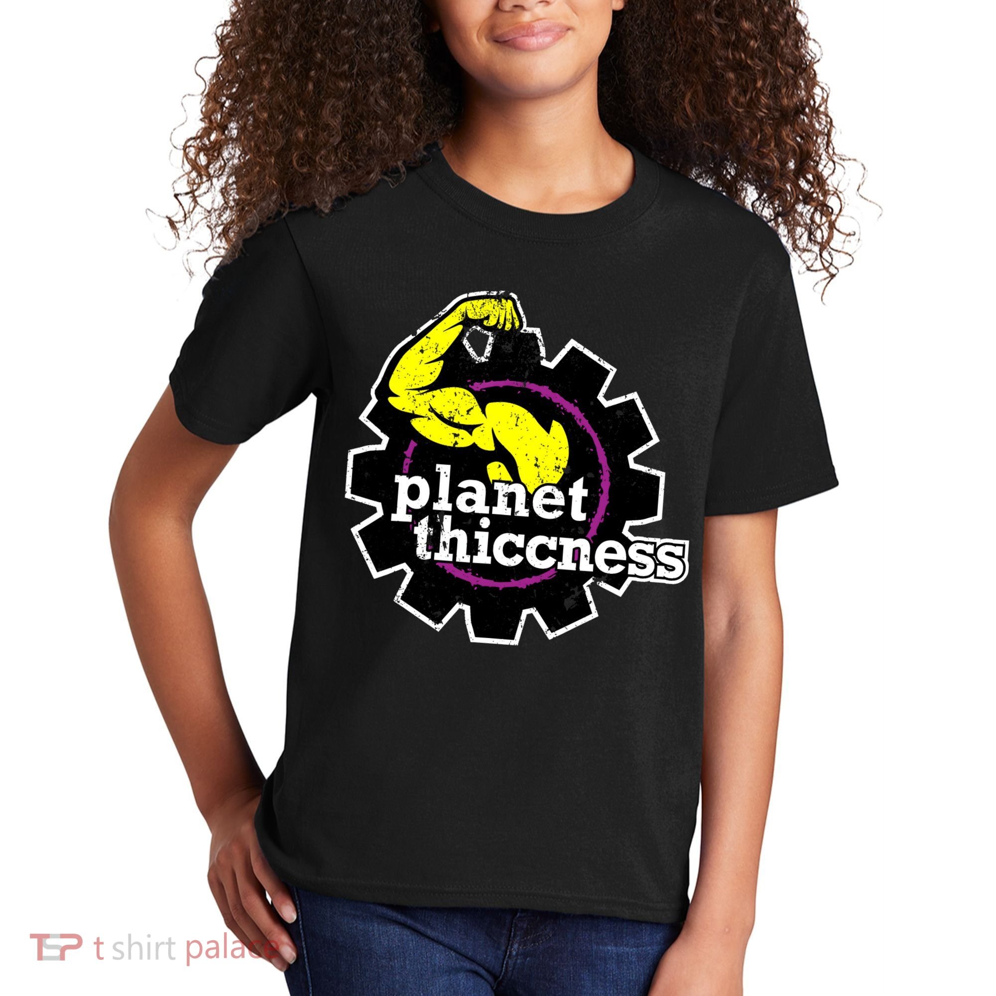 Planet Thiccness Gym Thickness Funny Joke Workout Lover Kids T-Shirt