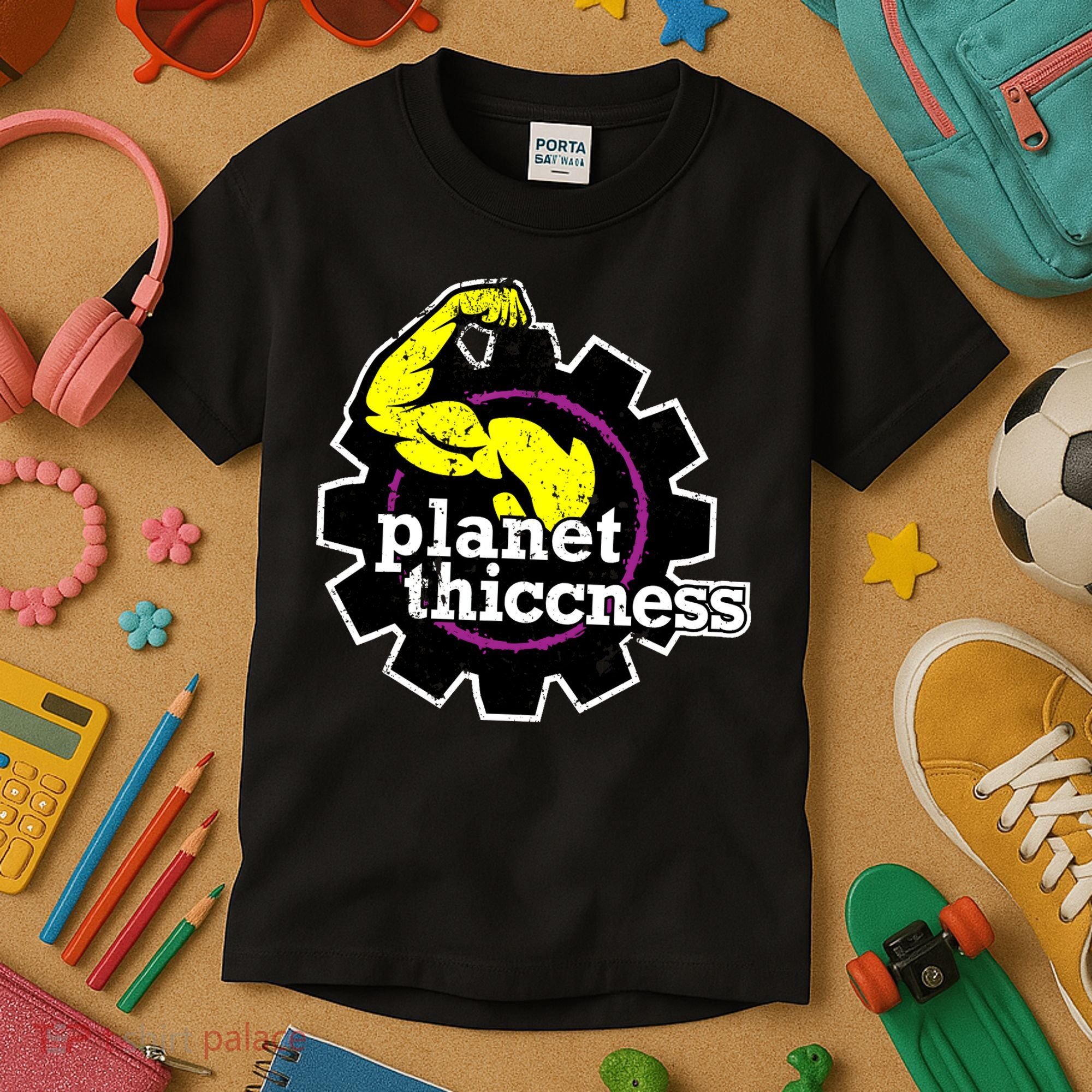 Planet Thiccness Gym Thickness Funny Joke Workout Lover Kids T-Shirt