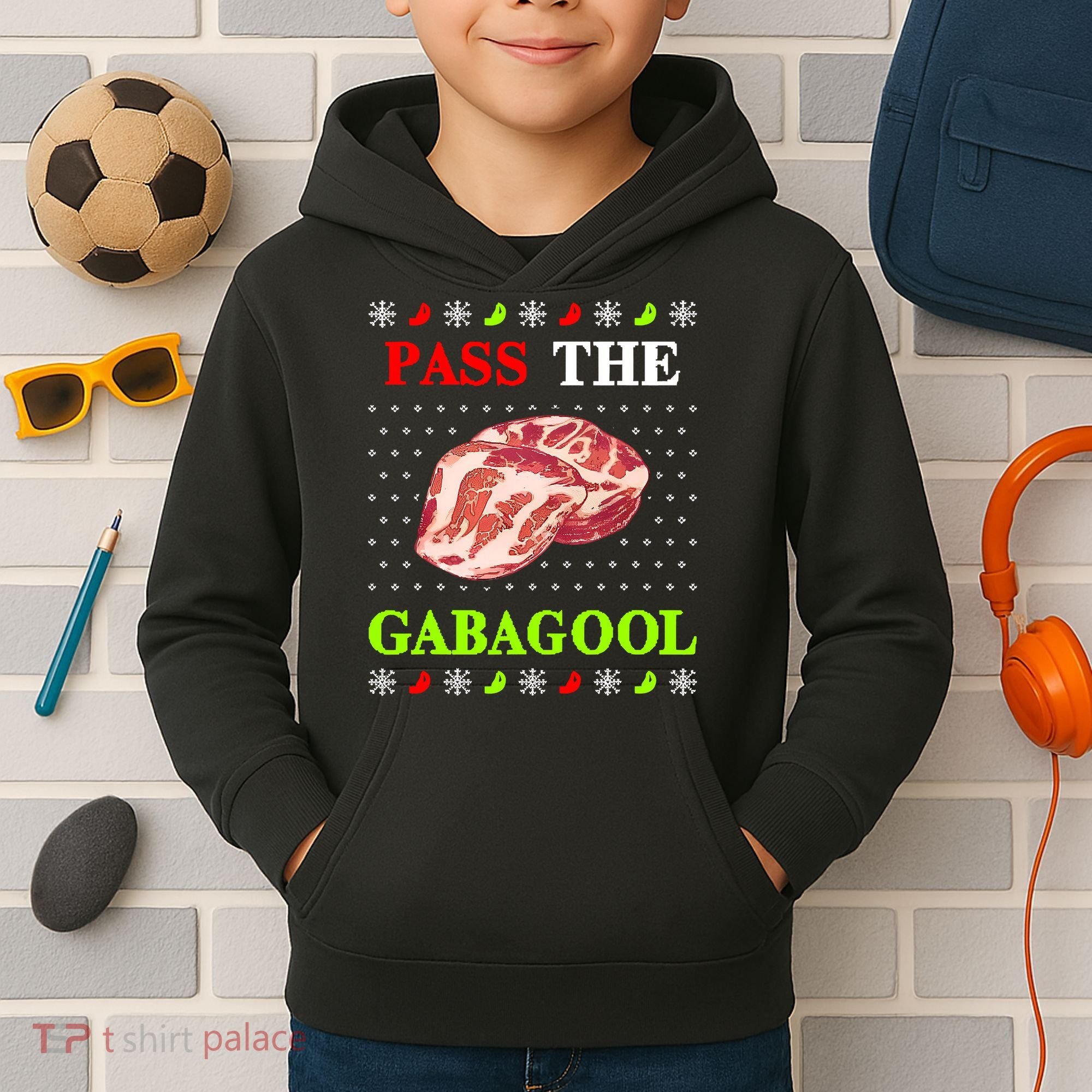 Pass the Gabagool Tacky Ugly Christmas Kids Hoodie