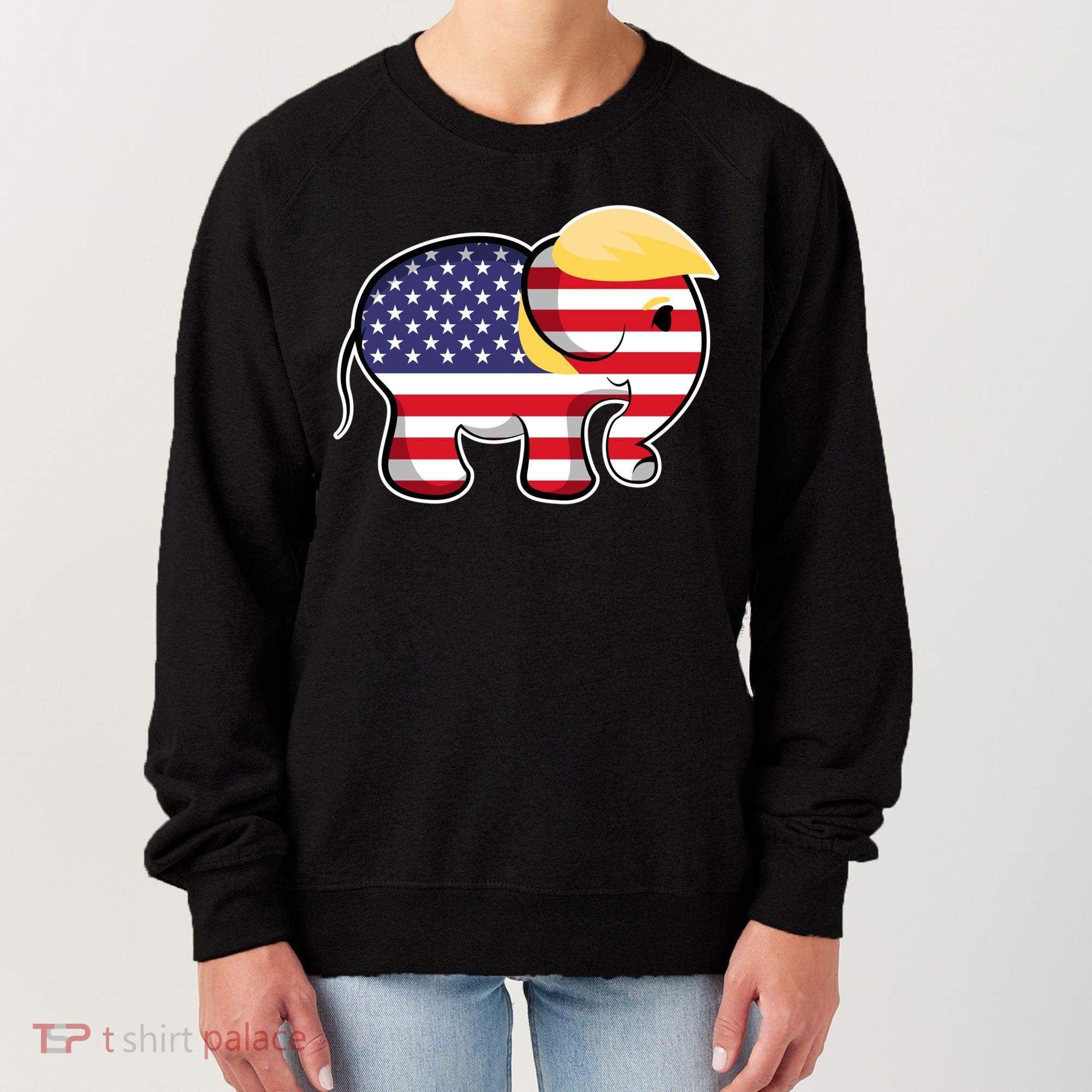 Pro Trump Hair Elephant Red White Blue Flag Republican Gift Women's Sweatshirt