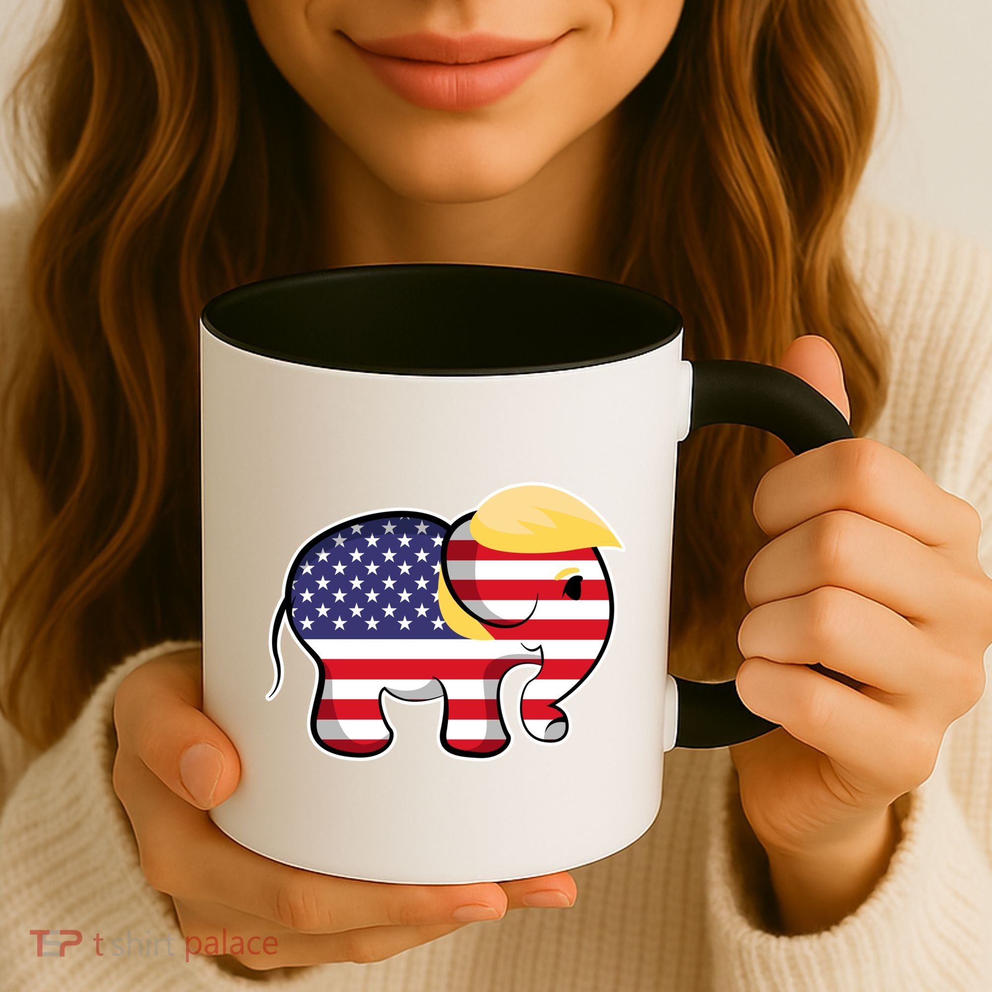 Pro Trump Hair Elephant Red White Blue Flag Republican Gift Coffee Mug