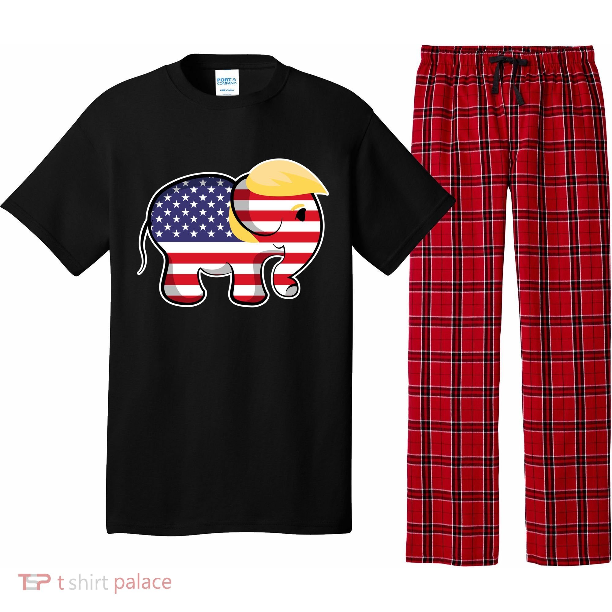 Pro Trump Hair Elephant Red White Blue Flag Republican Gift Pajama Set