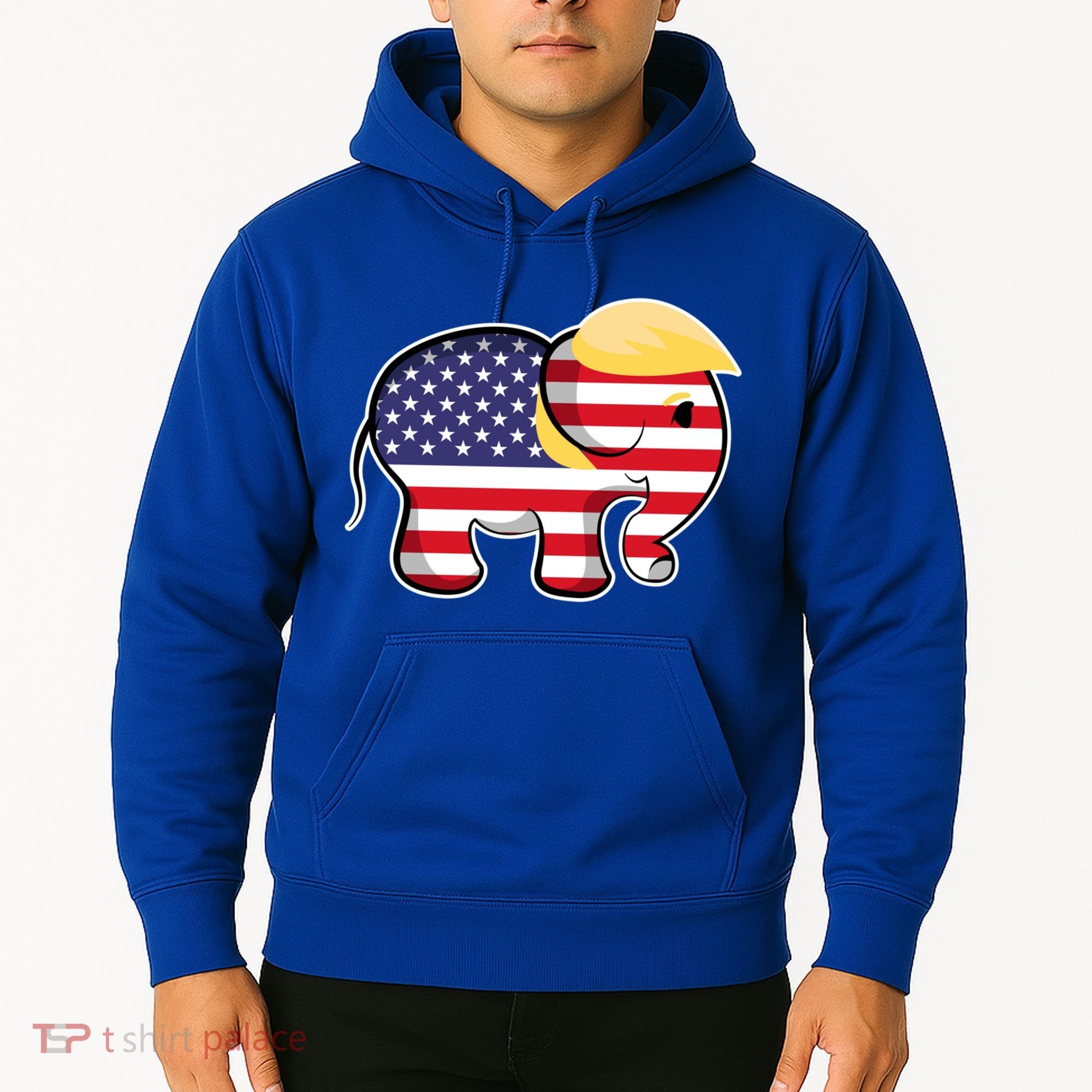 Pro Trump Hair Elephant Red White Blue Flag Republican Gift Hoodie