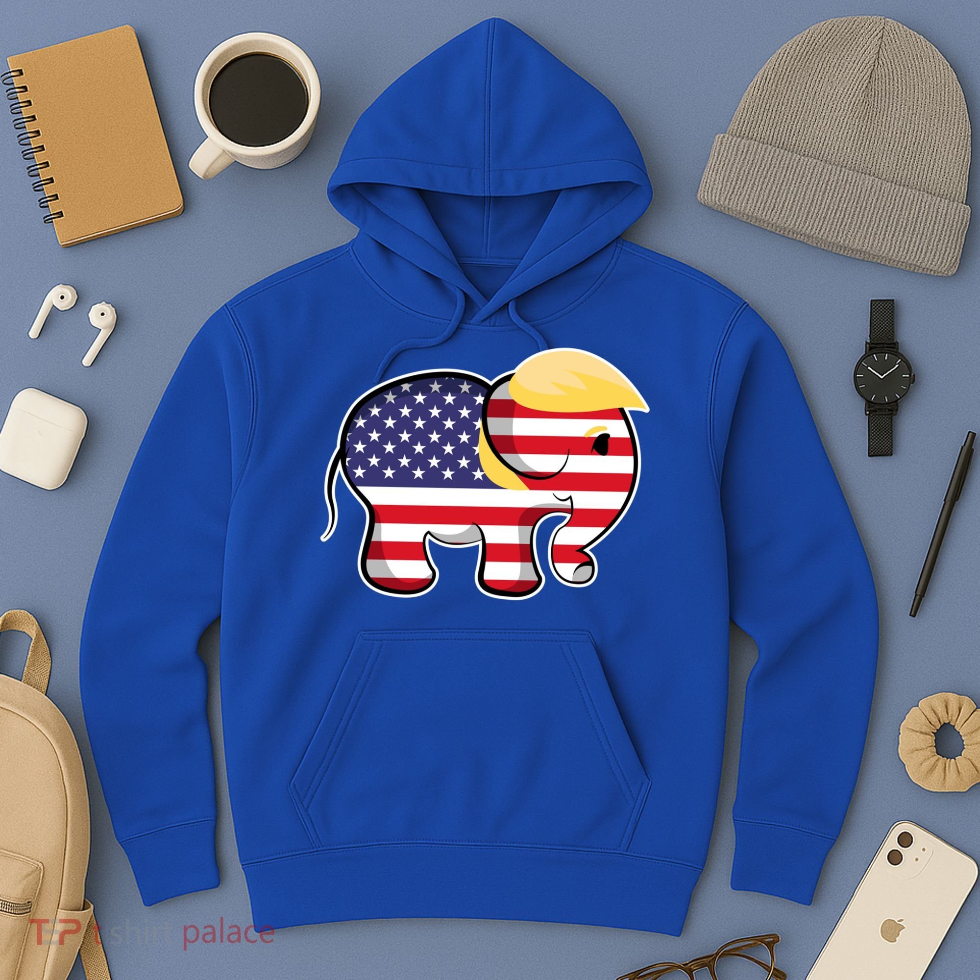 Pro Trump Hair Elephant Red White Blue Flag Republican Gift Hoodie