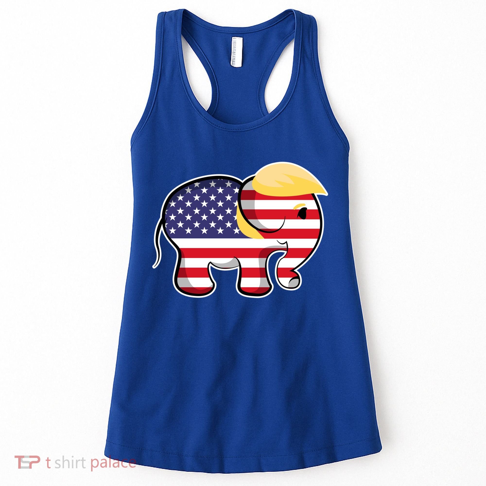 Pro Trump Hair Elephant Red White Blue Flag Republican Gift Women's Tank Top