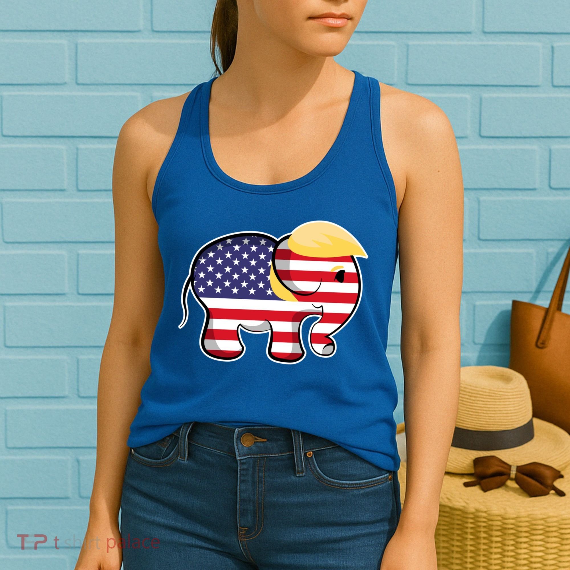 Pro Trump Hair Elephant Red White Blue Flag Republican Gift Women's Tank Top
