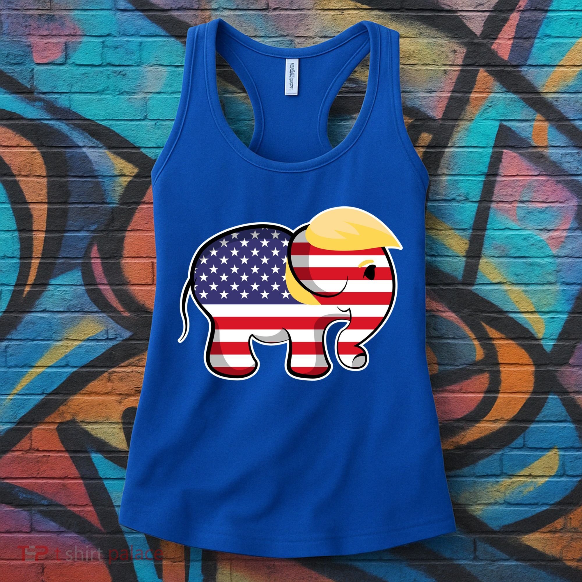 Pro Trump Hair Elephant Red White Blue Flag Republican Gift Women's Tank Top