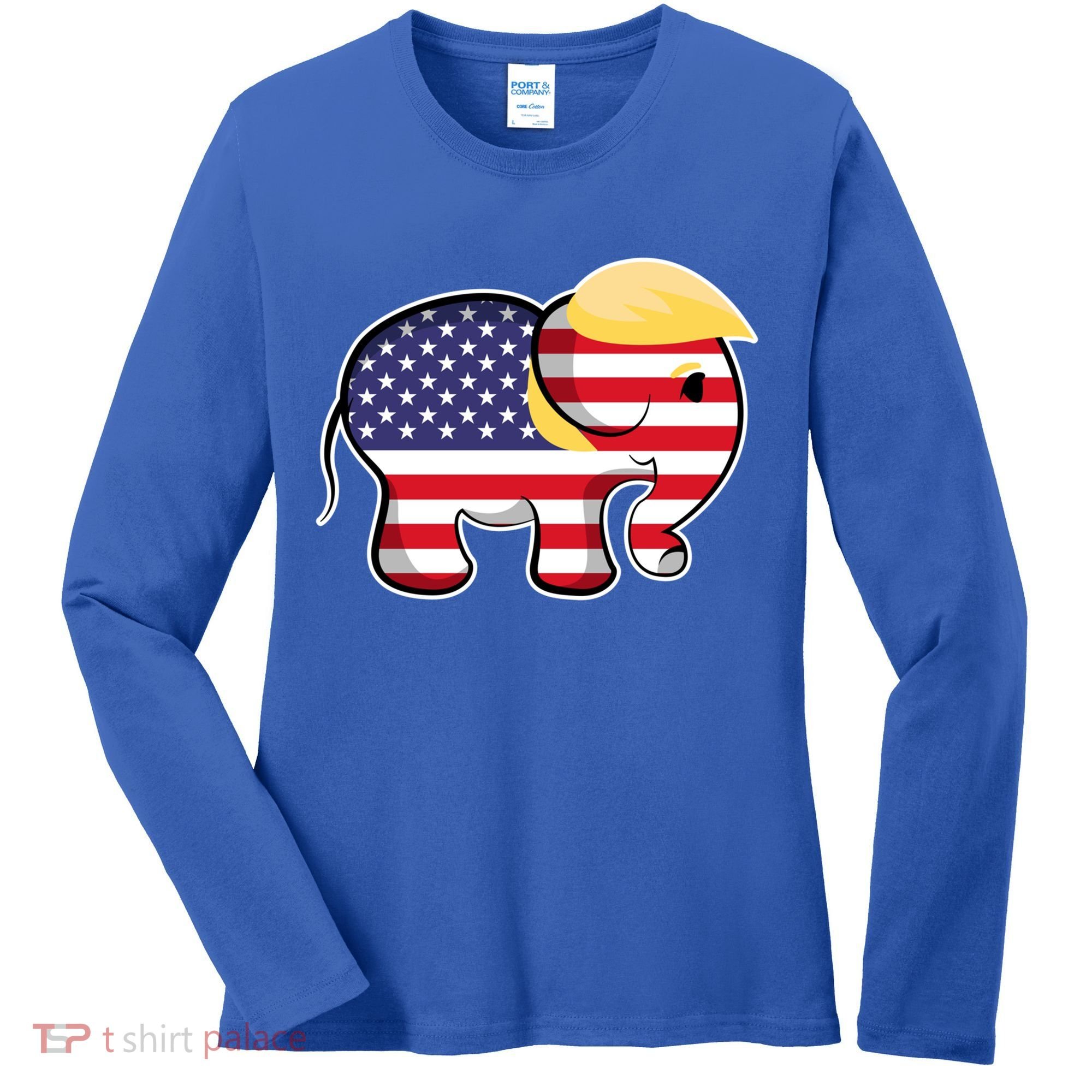 Pro Trump Hair Elephant Red White Blue Flag Republican Gift Women's Long Sleeve Shirt