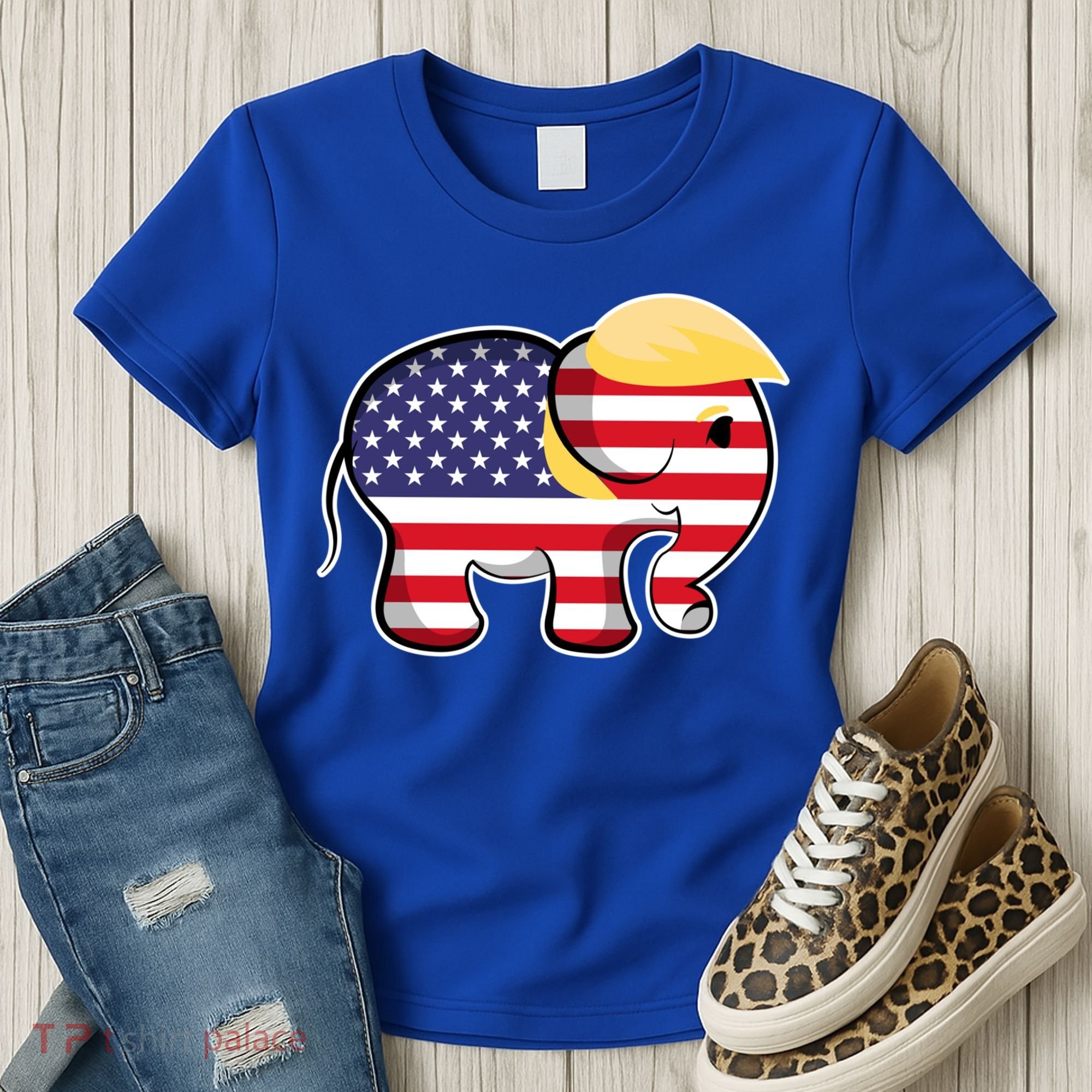 Pro Trump Hair Elephant Red White Blue Flag Republican Gift Women's T-Shirt