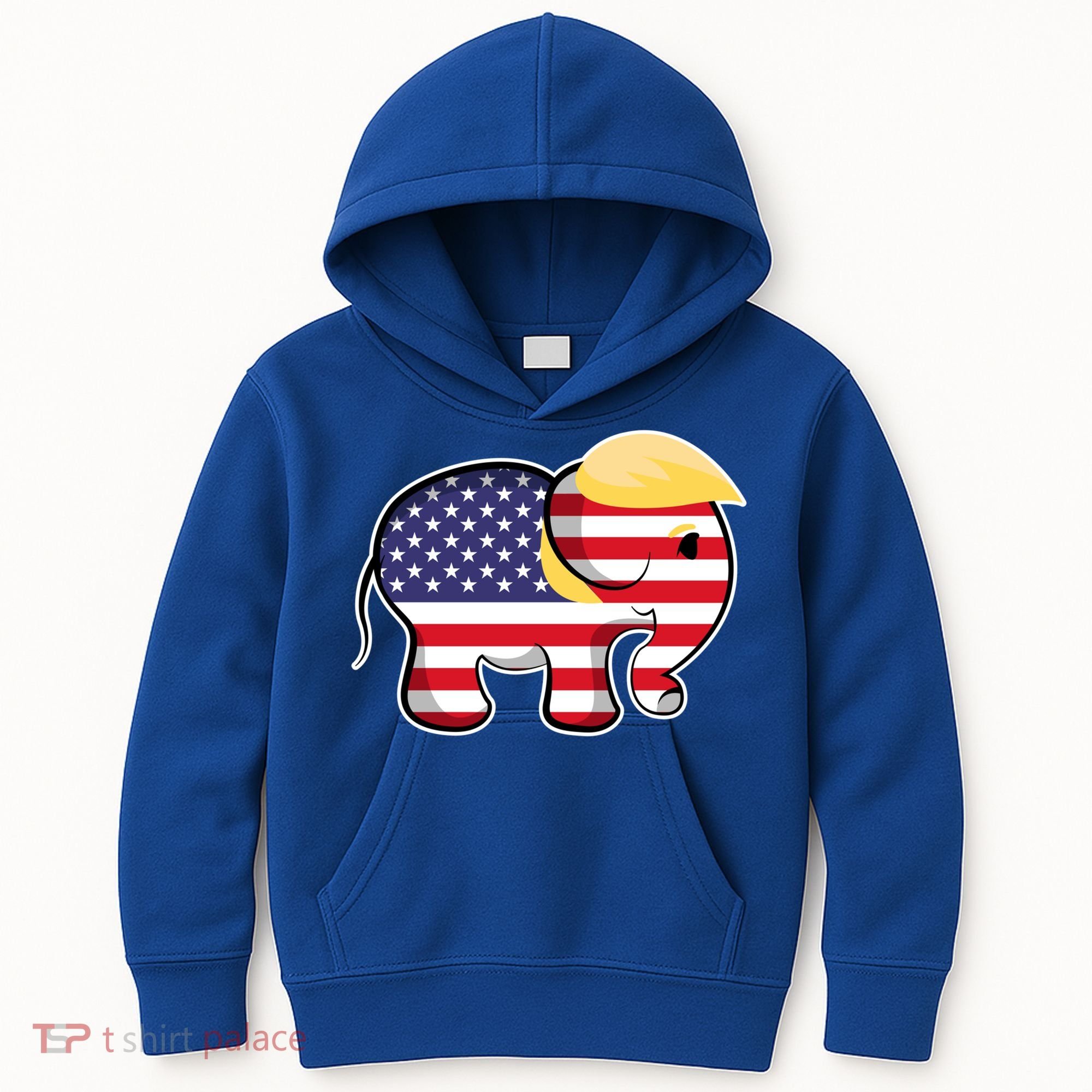 Pro Trump Hair Elephant Red White Blue Flag Republican Gift Kids Hoodie