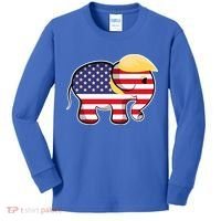 Pro Trump Hair Elephant Red White Blue Flag Republican Gift Kids Long Sleeve Shirt thumb 0