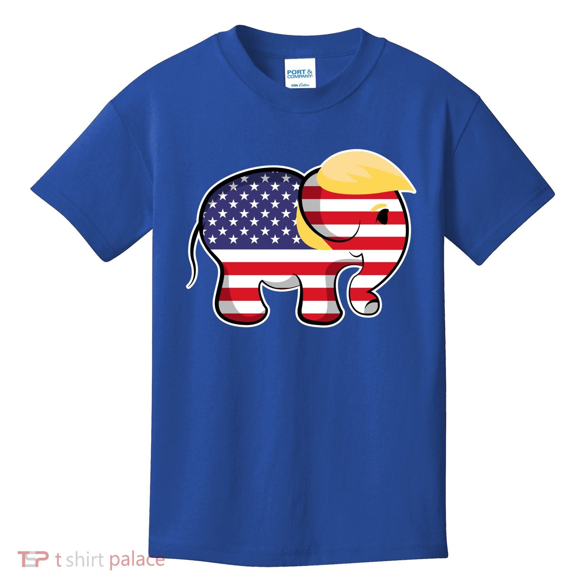 Pro Trump Hair Elephant Red White Blue Flag Republican Gift Kids T-Shirt