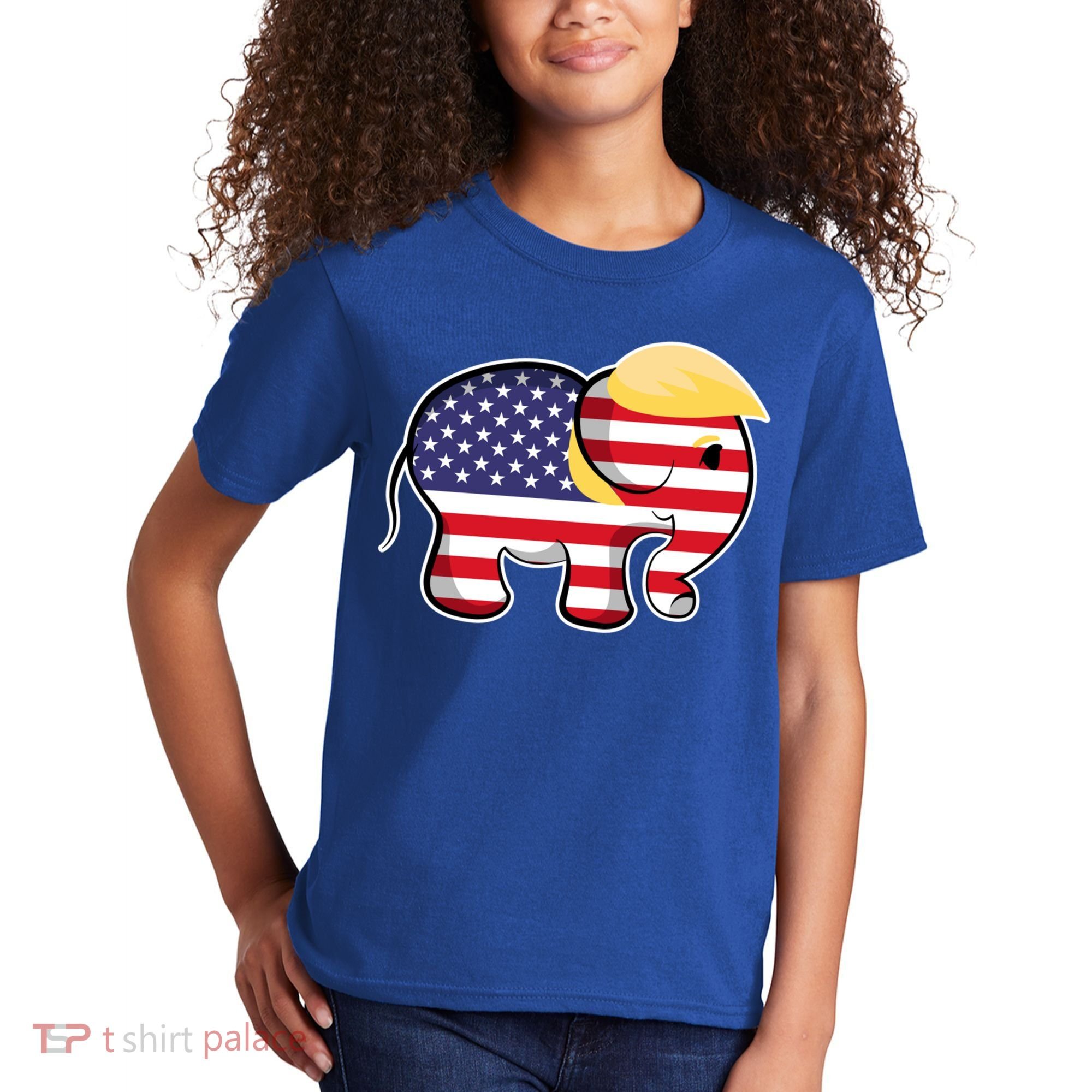 Pro Trump Hair Elephant Red White Blue Flag Republican Gift Kids T-Shirt