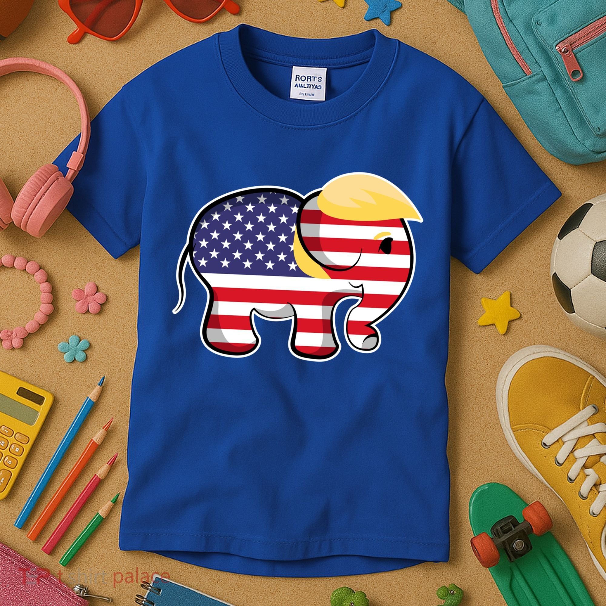 Pro Trump Hair Elephant Red White Blue Flag Republican Gift Kids T-Shirt