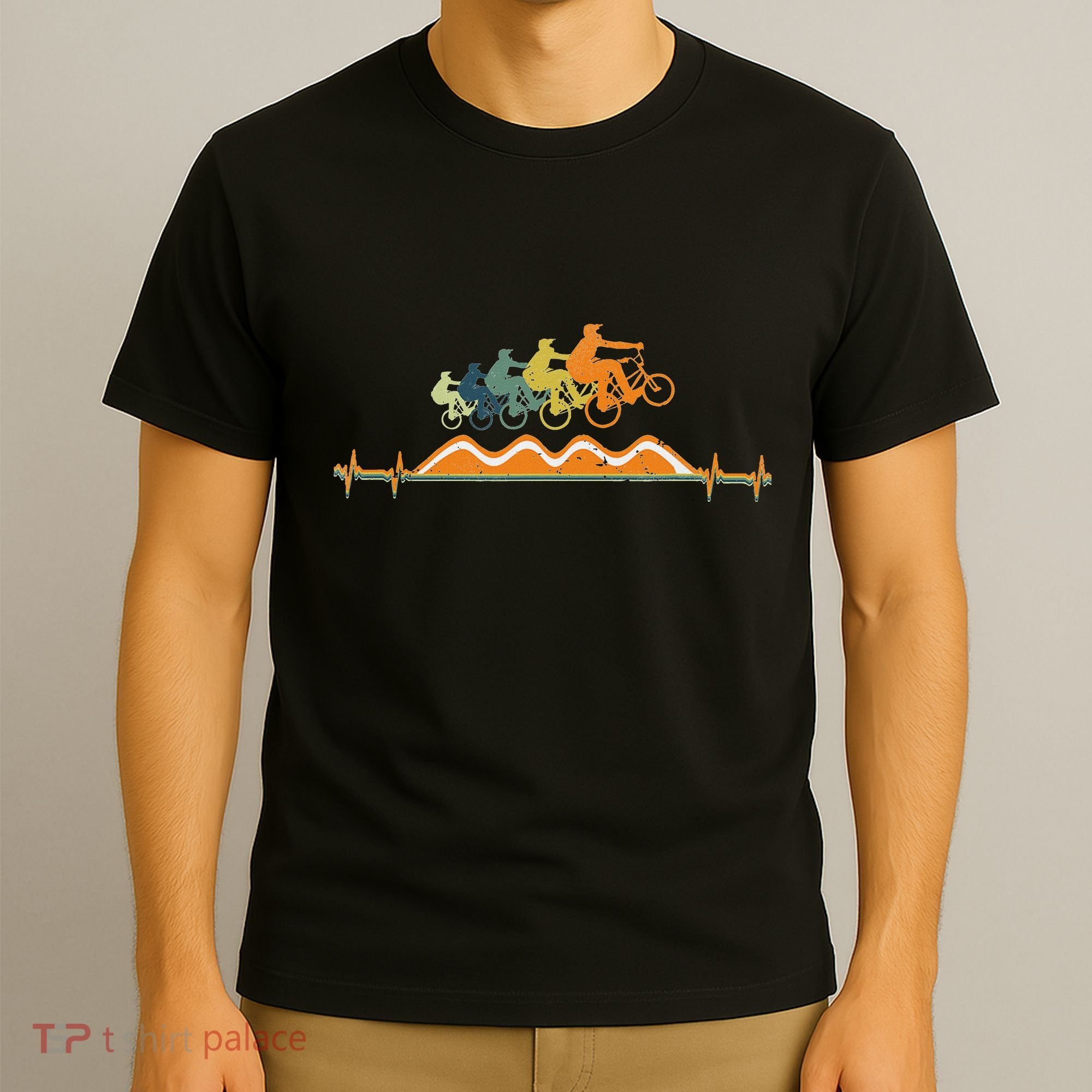 Pump Track Heartbeat Mountain Bike Bmx Ecg Retro T-Shirt