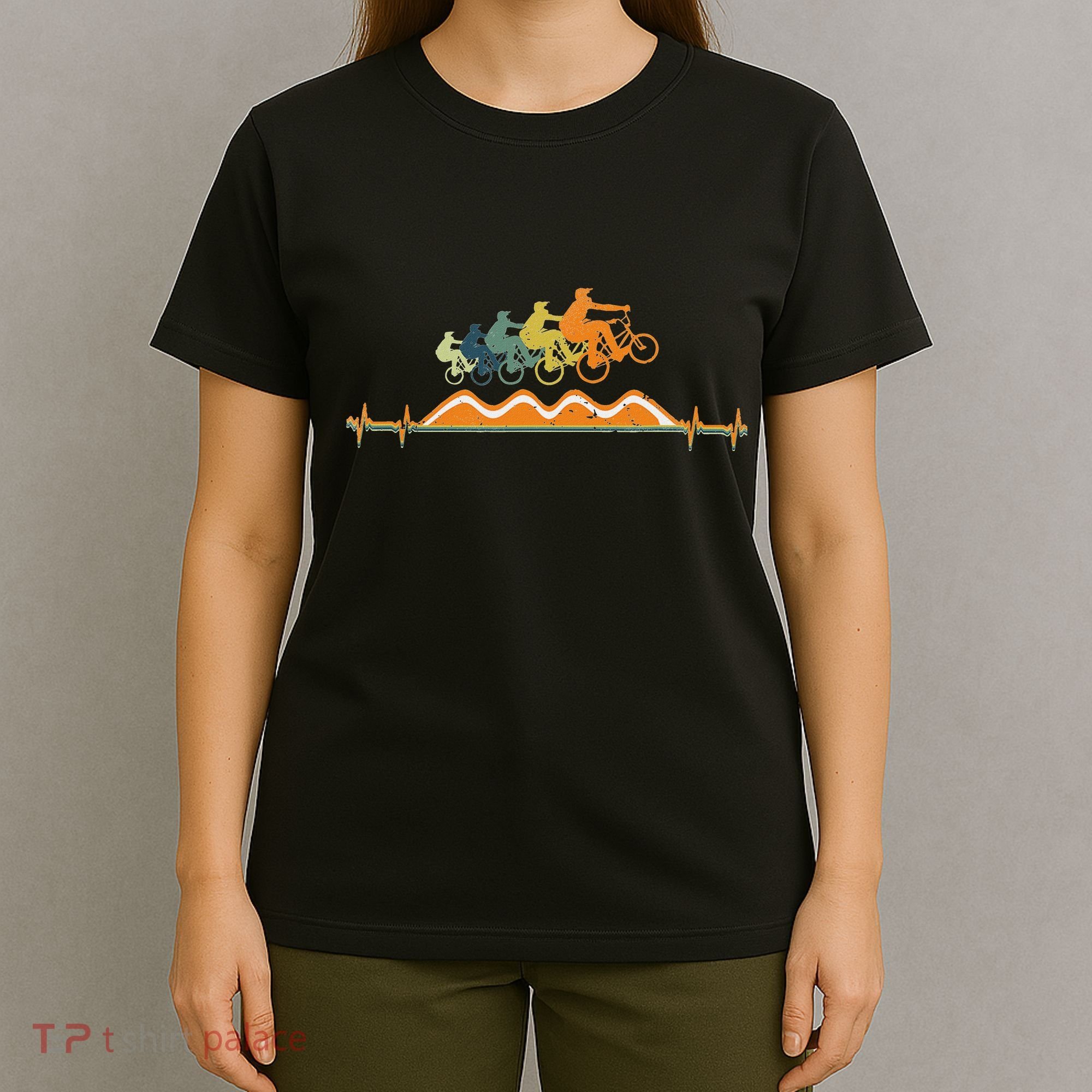 Pump Track Heartbeat Mountain Bike Bmx Ecg Retro T-Shirt
