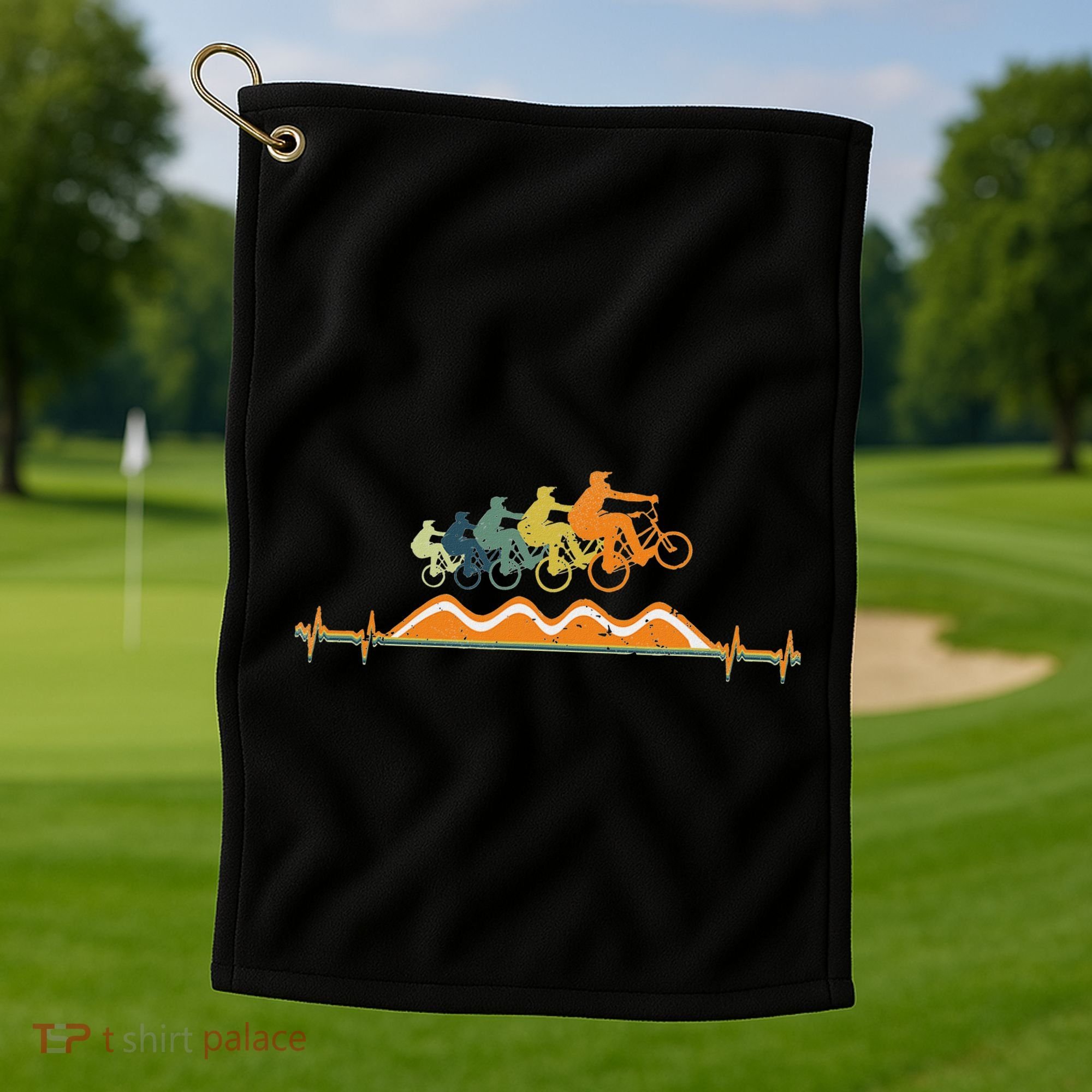 Pump Track Heartbeat Mountain Bike Bmx Ecg Retro Golf Towel