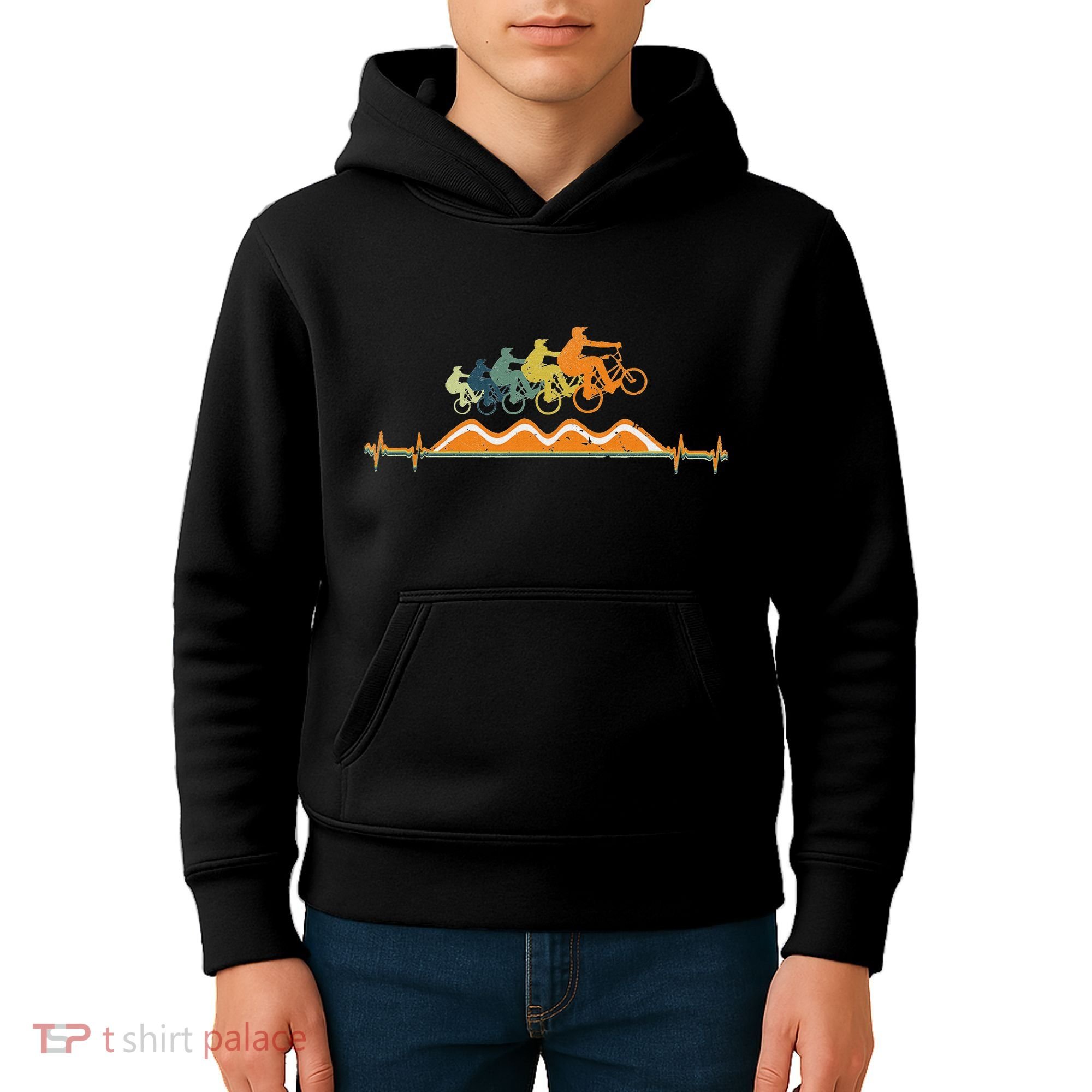 Pump Track Heartbeat Mountain Bike Bmx Ecg Retro Kids Hoodie