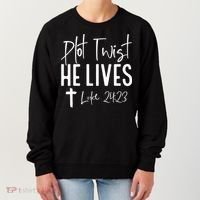Plot Twist He Lives Cross Funny Christian Easter Day Gift Women's Sweatshirt thumb 0