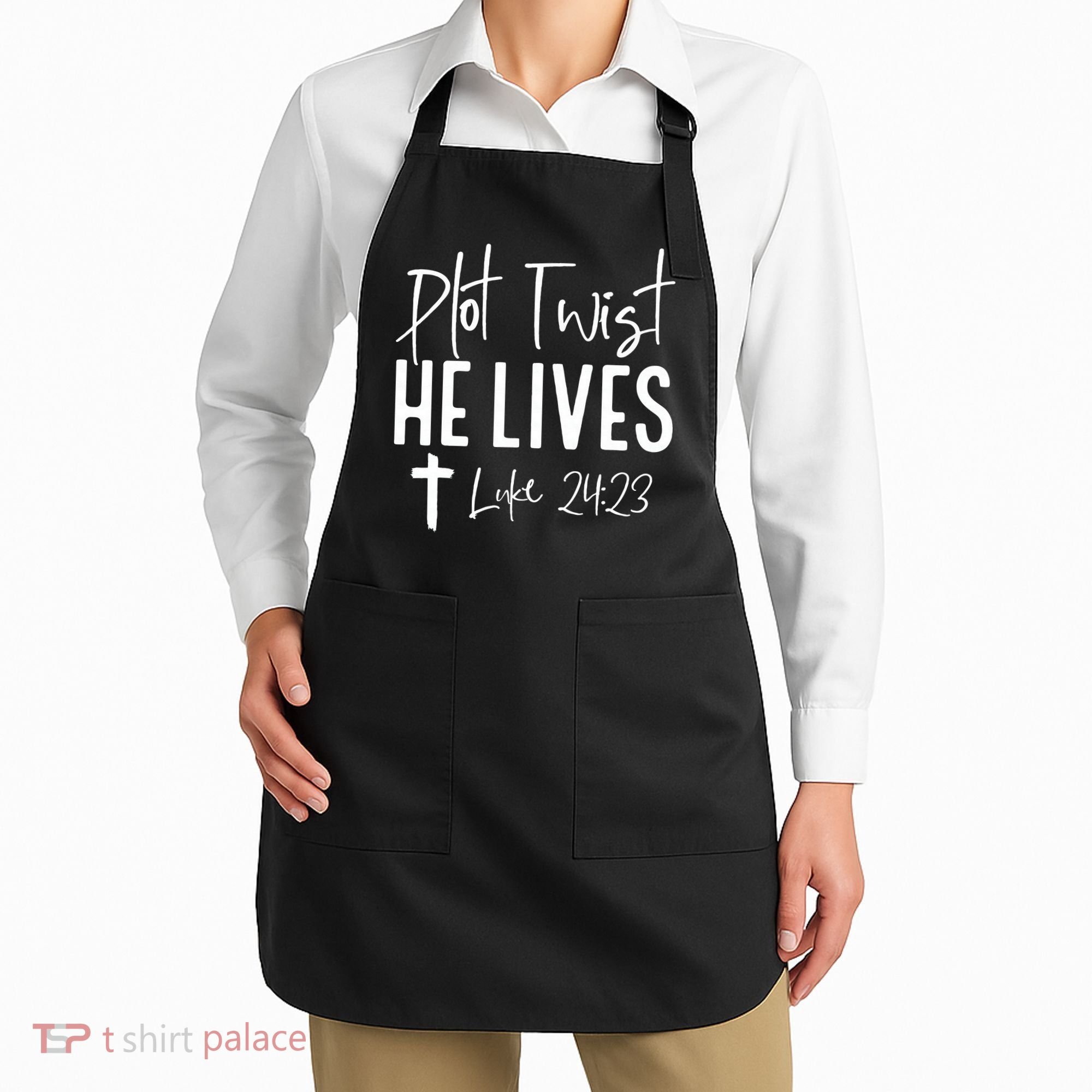 Plot Twist He Lives Cross Funny Christian Easter Day Gift Apron