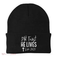 Plot Twist He Lives Cross Funny Christian Easter Day Gift Beanie thumb 0