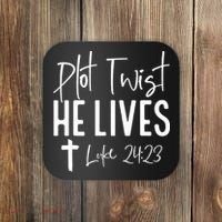Plot Twist He Lives Cross Funny Christian Easter Day Gift Coaster thumb 0