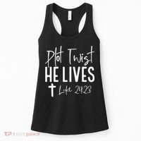 Plot Twist He Lives Cross Funny Christian Easter Day Gift Women's Tank Top thumb 0