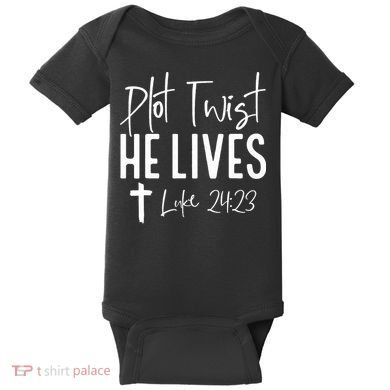 Plot Twist He Lives Cross Funny Christian Easter Day Gift Baby Bodysuit