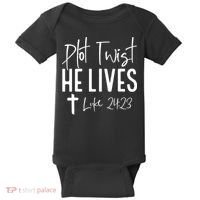 Plot Twist He Lives Cross Funny Christian Easter Day Gift Baby Bodysuit thumb 0