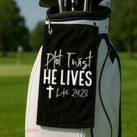 Plot Twist He Lives Cross Funny Christian Easter Day Gift Golf Towel thumb 2