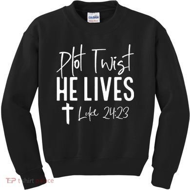 Plot Twist He Lives Cross Funny Christian Easter Day Gift Kids Sweatshirt