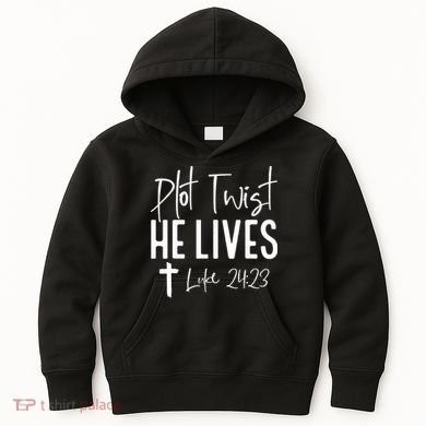 Plot Twist He Lives Cross Funny Christian Easter Day Gift Kids Hoodie