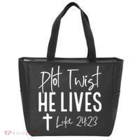 Plot Twist He Lives Cross Funny Christian Easter Day Gift Tote Bag thumb 0