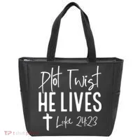 Plot Twist He Lives Cross Funny Christian Easter Day Gift Tote Bag thumb 0