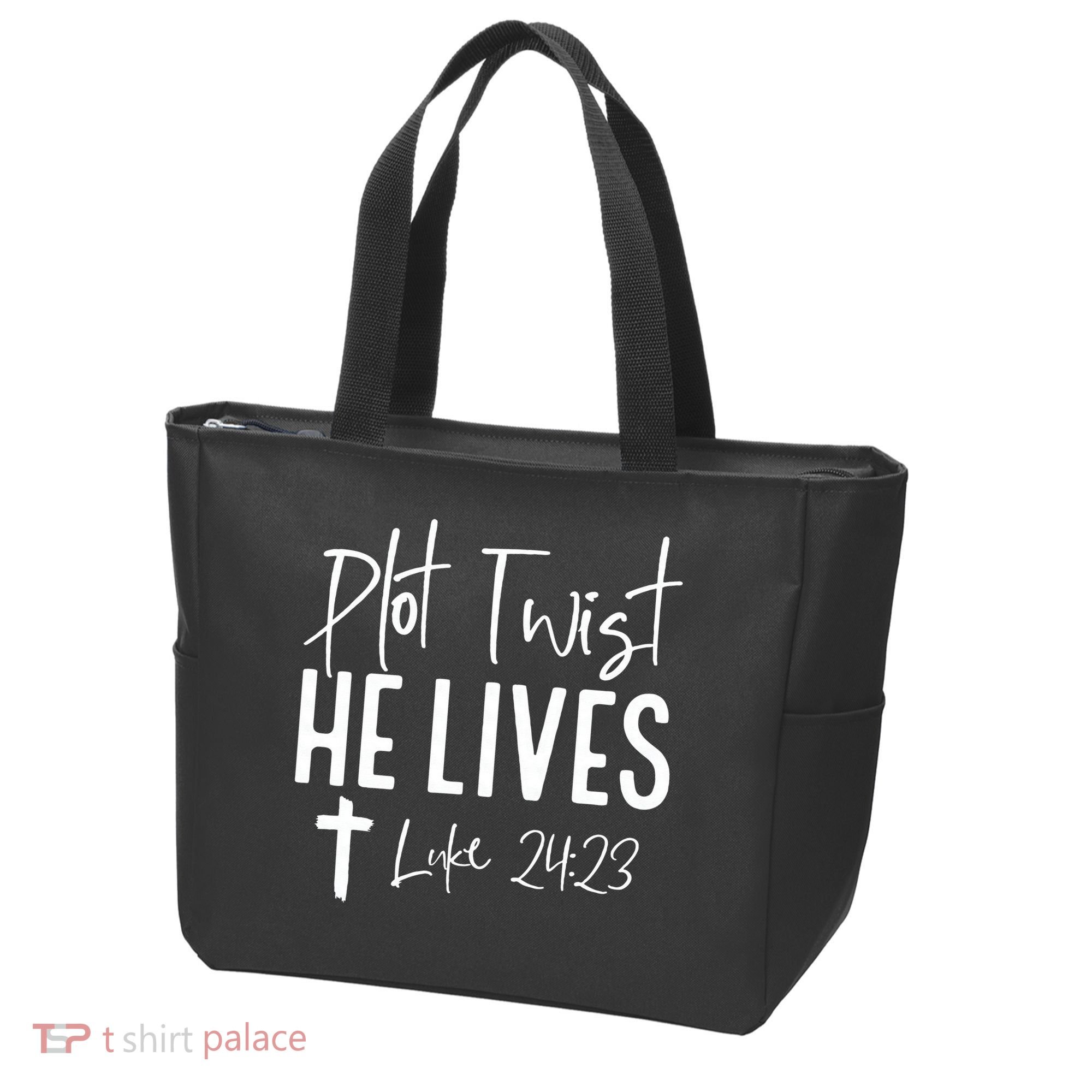 Plot Twist He Lives Cross Funny Christian Easter Day Gift Tote Bag