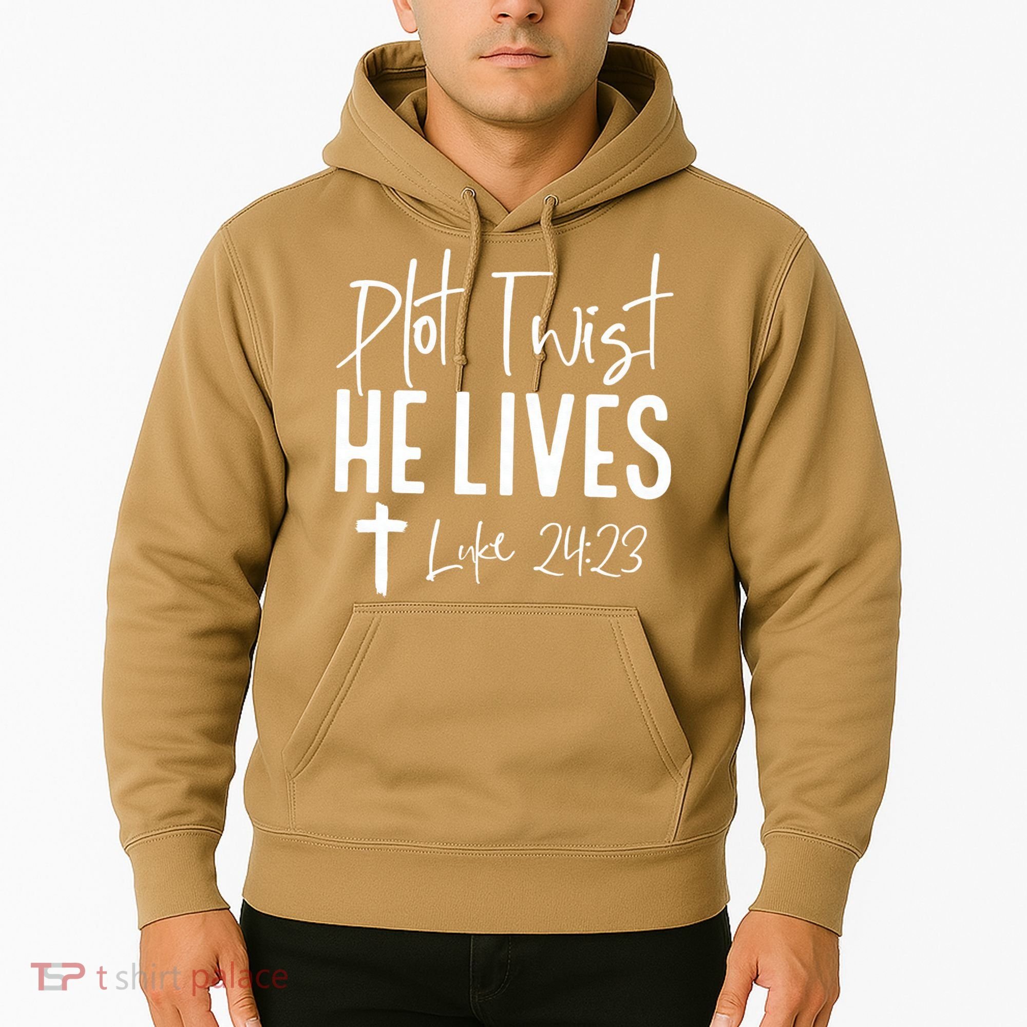 Plot Twist He Lives Cross Funny Christian Easter Day Gift Hoodie