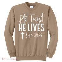Plot Twist He Lives Cross Funny Christian Easter Day Gift Sweatshirt thumb 0