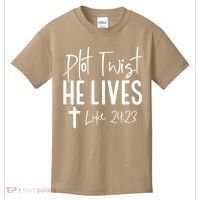 Plot Twist He Lives Cross Funny Christian Easter Day Gift Kids T-Shirt thumb 0